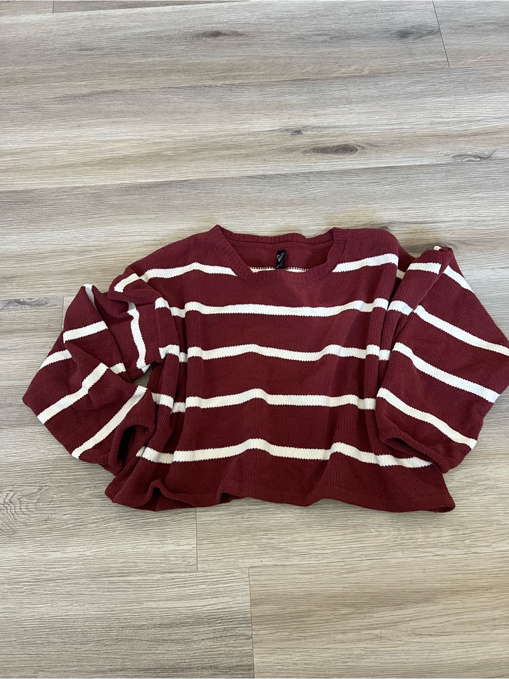 Windsor Burgundy and White Striped Crewneck Sweater